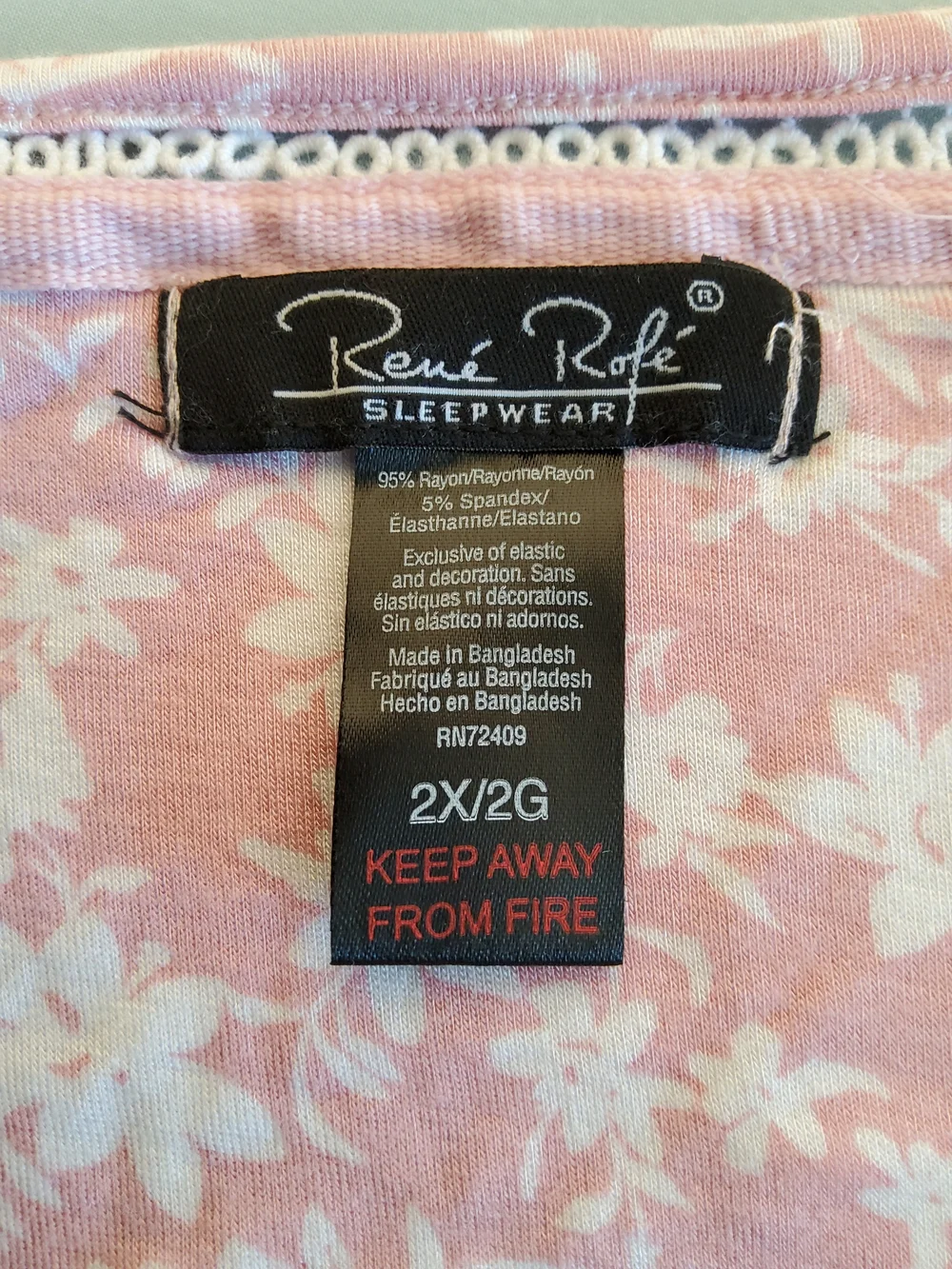Rene' Rofen' Sleepwear Pink and White Floral Scoop Neck Short Sleeve Top - Picture 5 of 5